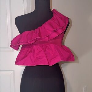 Pink One-Shoulder Ruffle Top